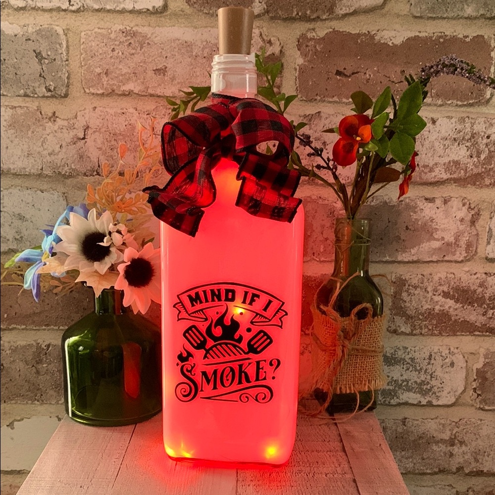 LED Decorative Bottle Sign "Mind If I Smoke?" - Red Lighted Décor